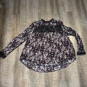 Cato Floral Lace Blouse in Black and Pink